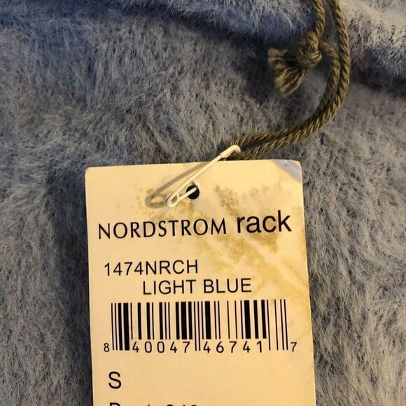 WAYF Crop Fuzzy Fur Sweater Puff Sleeve 90s Light Blue Size S NWT #3641-3 - Picture 4 of 4